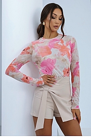 Bluzka Model Blake 200120201 Watercolor/Flowers/Orange/Pink - Wielokolorowy