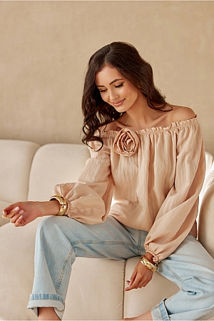 Bluzka Model Monaco BEZ BLU0206 Beige - Beżowy