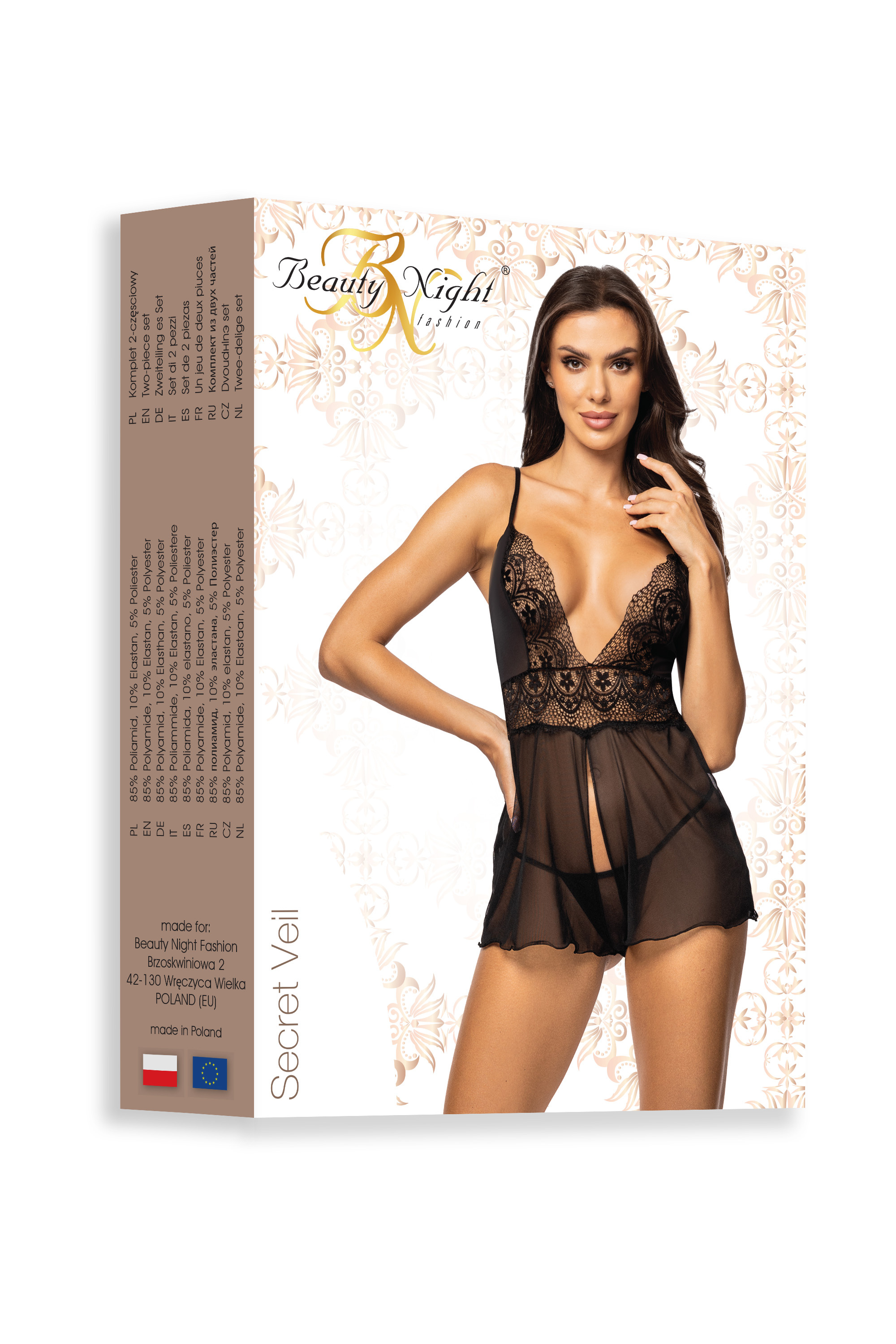 Secret Veil koszulka babydoll - kolor czarny