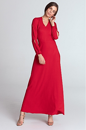 Nife - Sukienka maxi z wycięciami na rękawach - czerwony