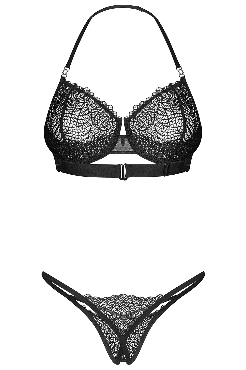 Obsessive Iliosa 2-pcs crotchless set - czarny
