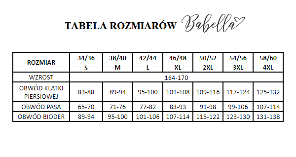Babella - tabela rozmiarów producenta